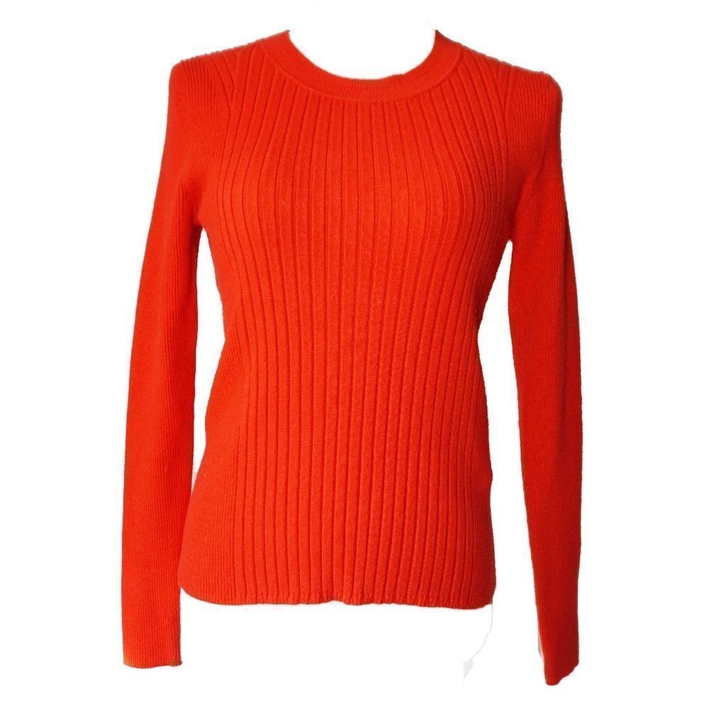 Banana Republic Ribbed Crew Neck Sweater Orange Red Knit Minimalist Pullover S
